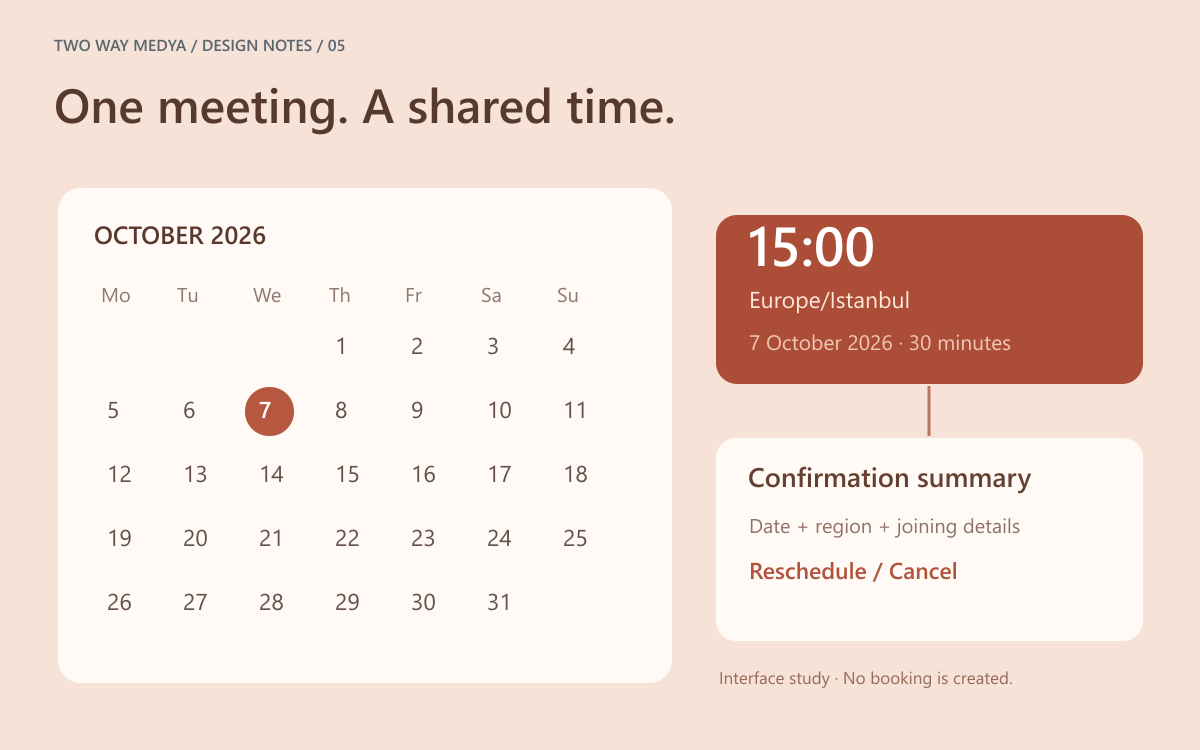 An original English booking interface separating the appointment date, Istanbul time zone and confirmation status.