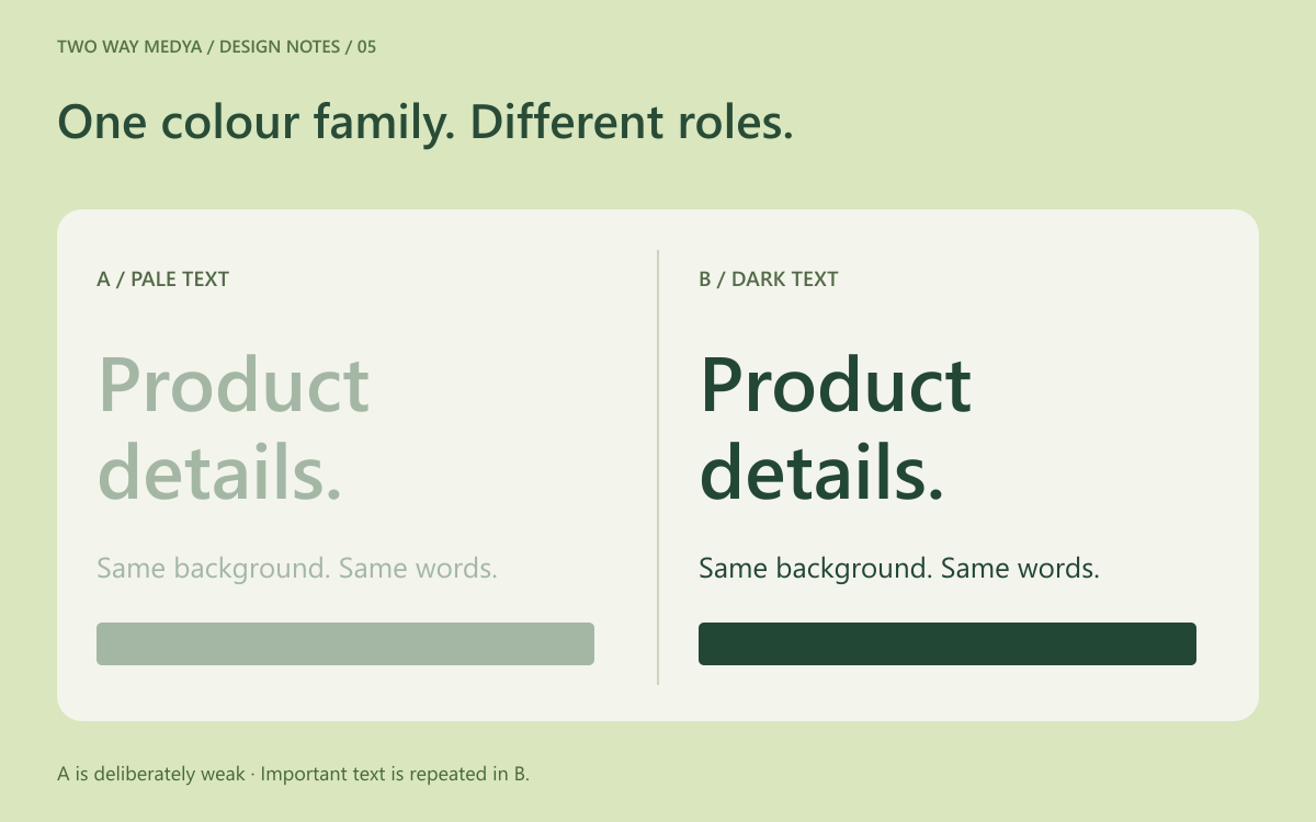 An original English contrast study compares pale and dark text on the same light background, with separate labels for both examples.