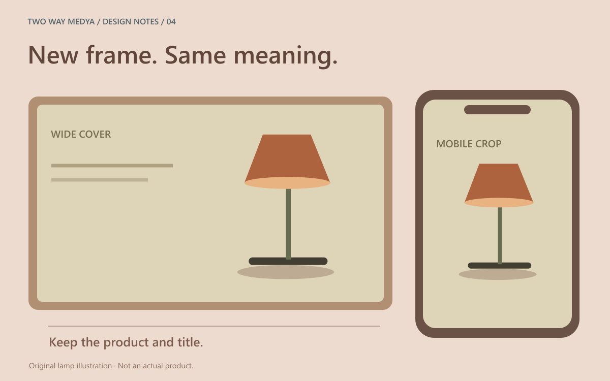 An original lamp illustration preserved inside differently proportioned desktop and mobile frames with English labels.