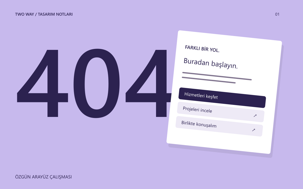 Mor zeminde 404 mesajı ve siteye dönüş bağlantıları.