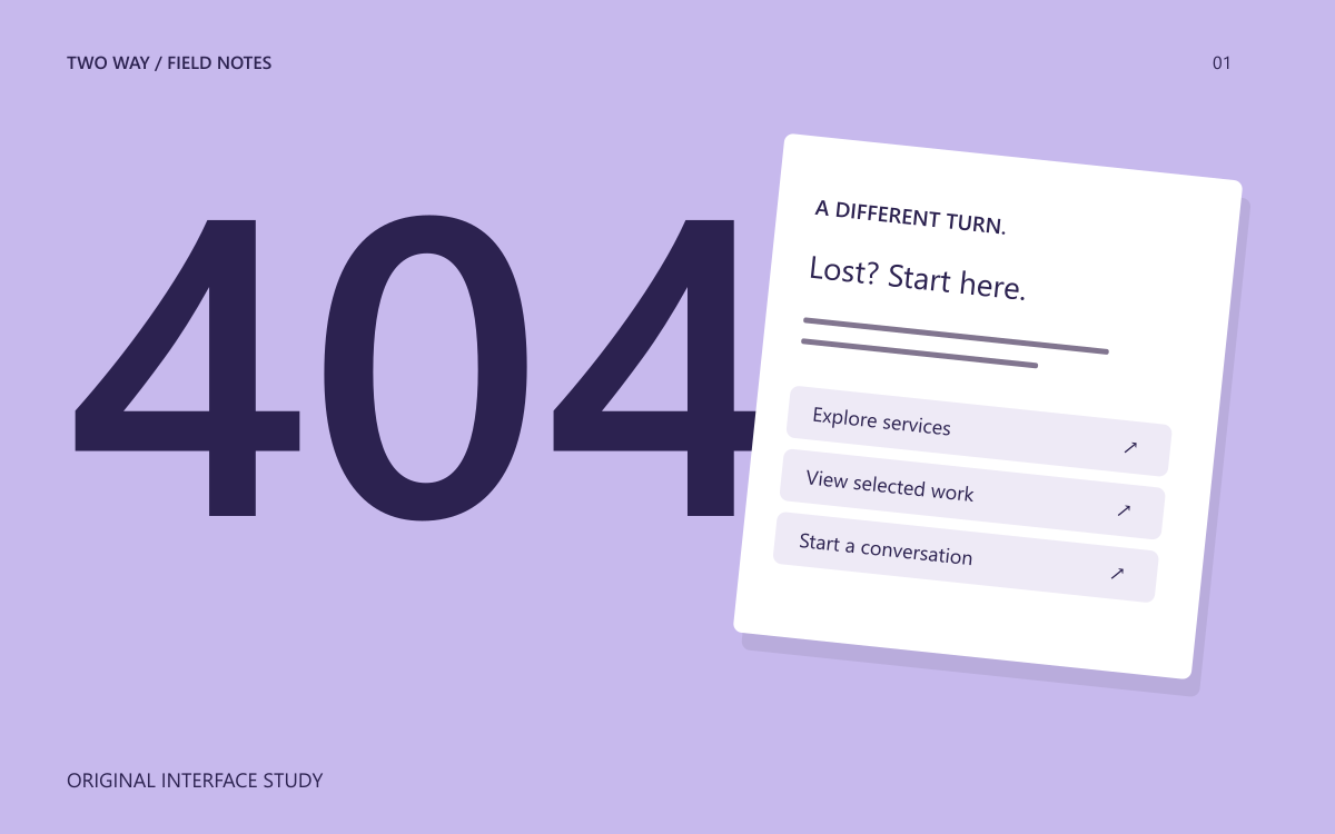 A violet 404 interface with useful recovery links.