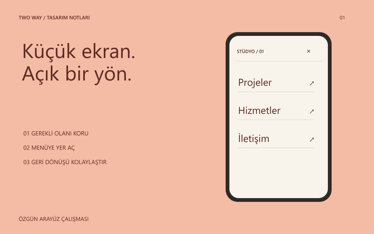 Şeftali zemin üzerinde açık ve kapalı mobil menü örneği.