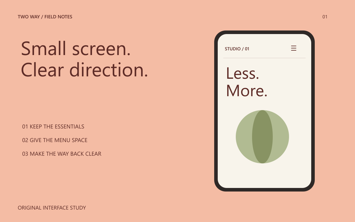 An open and closed mobile menu example on a peach background.