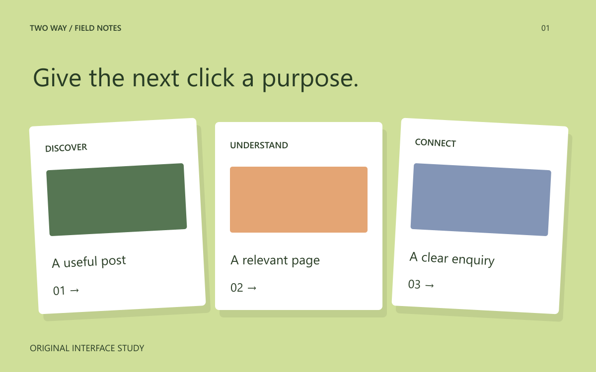 A visitor journey from a social post to a service page and an enquiry.