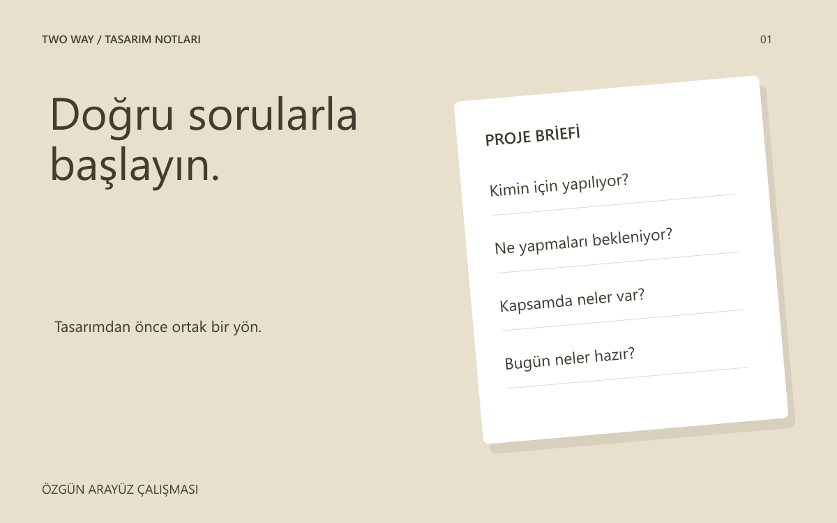 Hedef, kullanıcı ve kapsamı bir araya getiren web sitesi brief kartı.