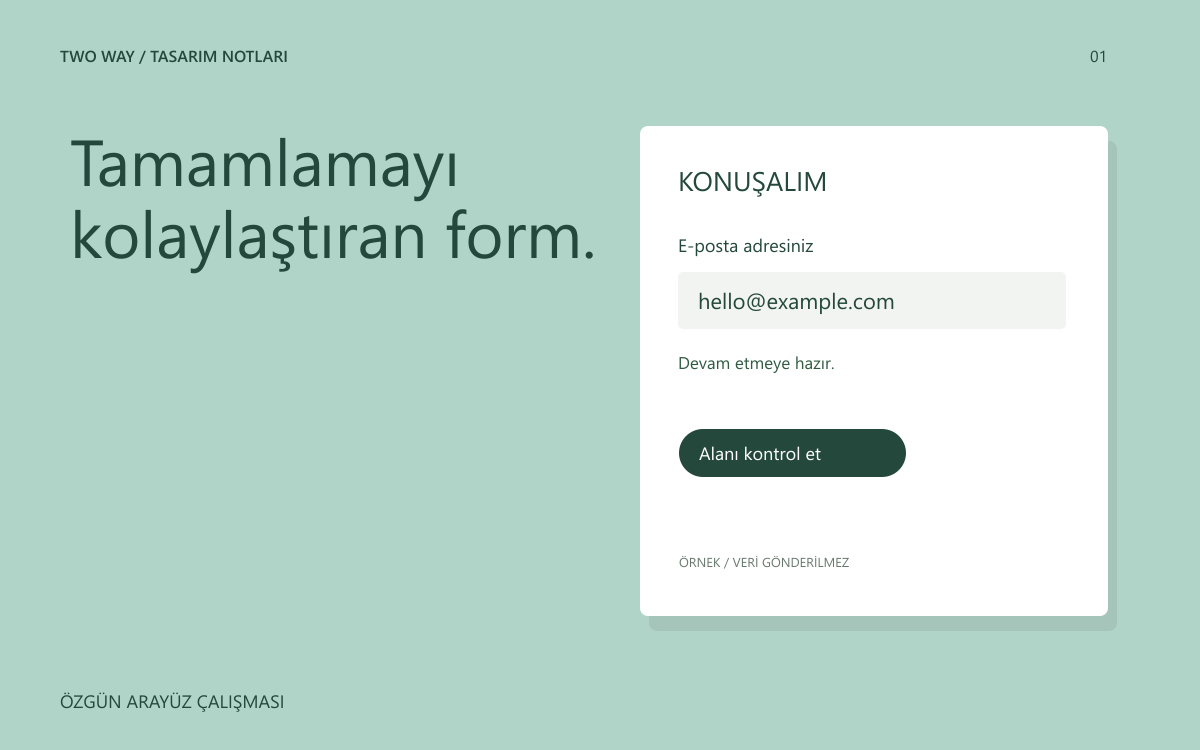 Açık alan etiketleri ve hata mesajıyla iletişim formu örneği.