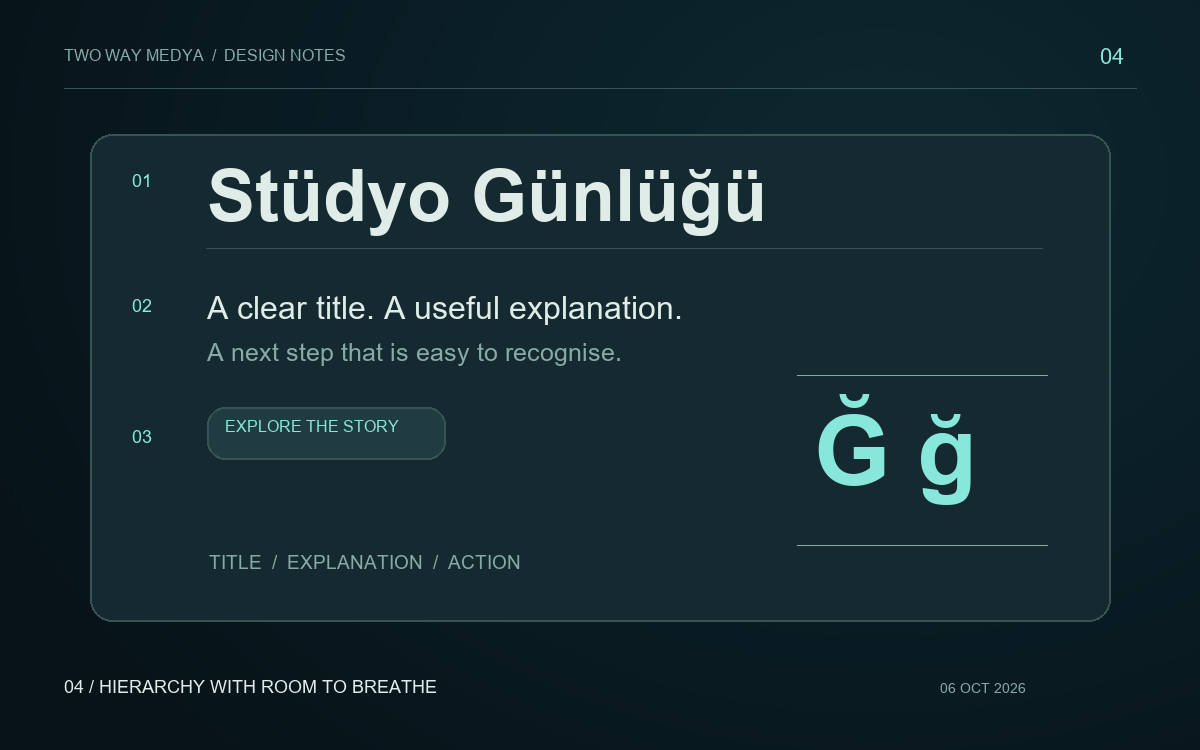 An original typography diagram showing heading, explanation and action levels and clearance around Turkish Ğ and ğ characters.