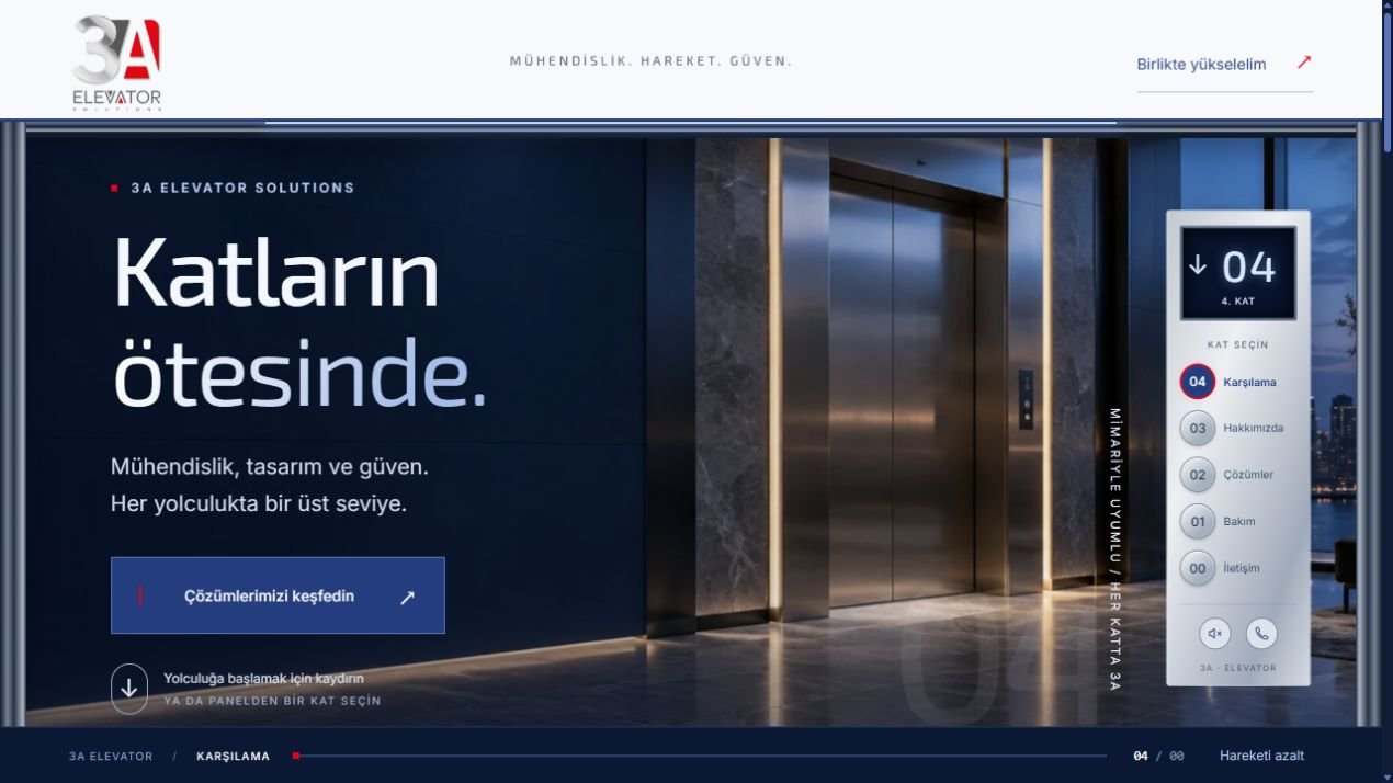 3A Elevator — web sitesi arayüzünün ekran görüntüsü