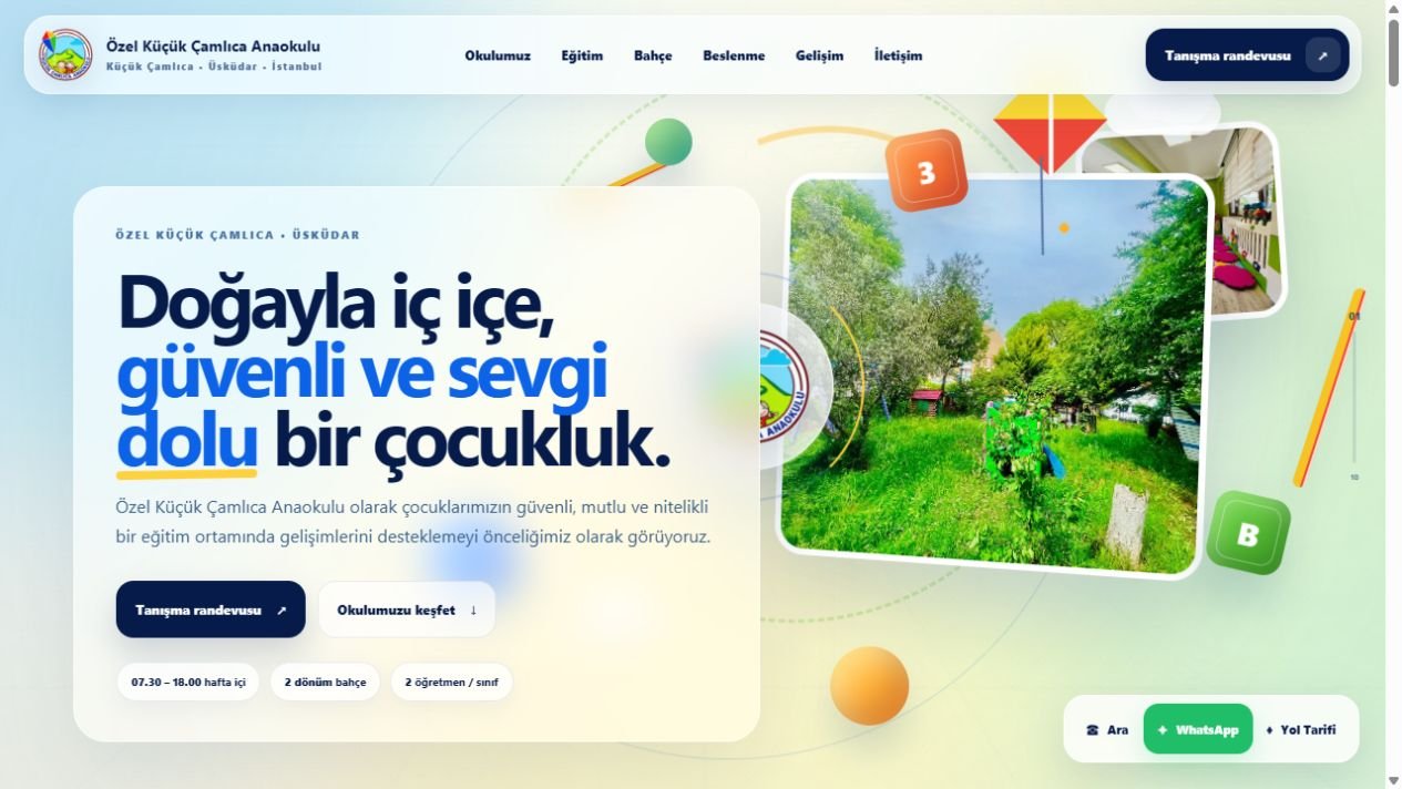 Küçük Çamlıca Anaokulu — web sitesi arayüzünün ekran görüntüsü