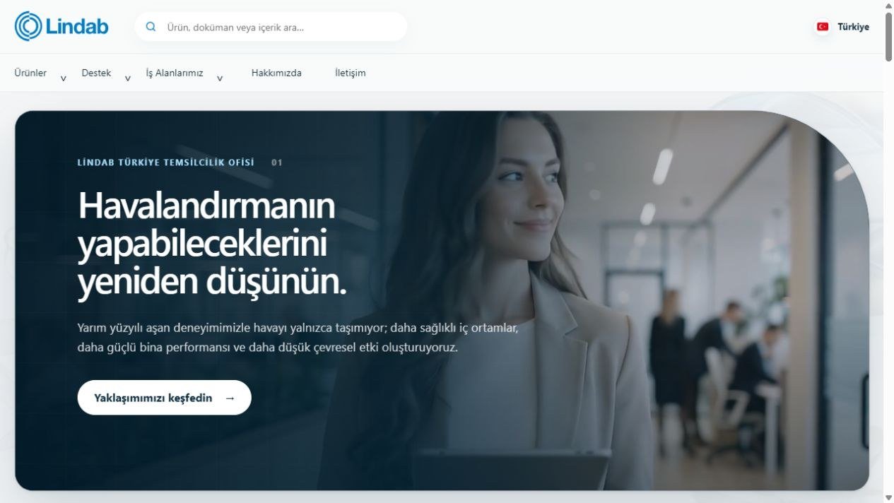Lindab Türkiye — web arayüzünün ekran görüntüsü
